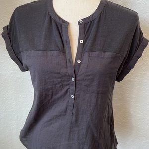 LUCKY BRAND Popover Top Womens size XS Mixed Media Henley Short sleeve cotton